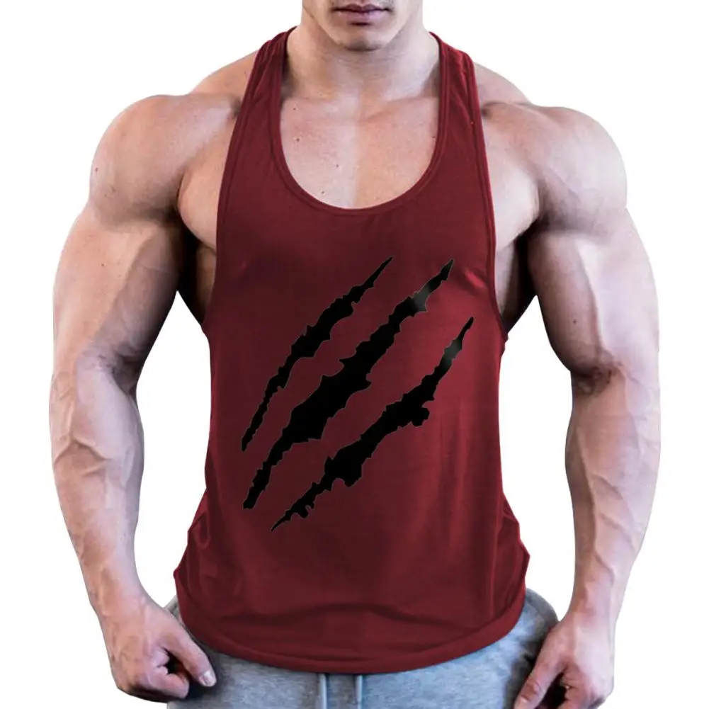 Men Workout Tank Top Quick-drying Men's Racerback Fitness Vest Sports Top for Wear Loose Fit with Blood Paw Print Design Fitness