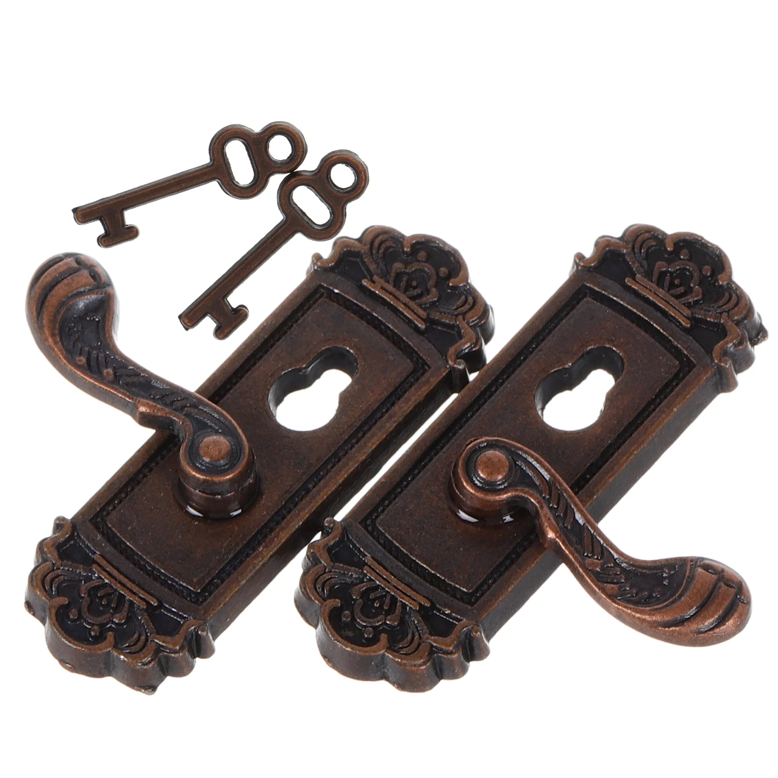 

2 PCS Mini Metal Door Handle Decoration 1:12 Scale for Dollhouse Pattern Miniature Handles Zinc Alloy