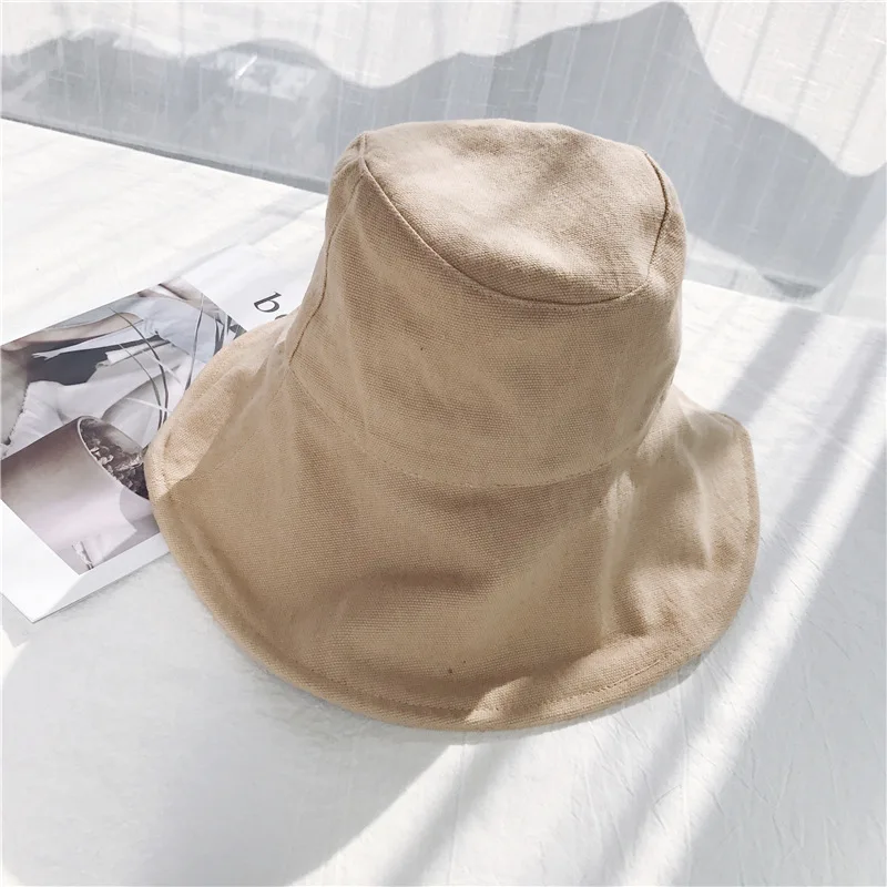 12cm Wide Brim Bucket Hat Women  Outdoor Summer Foldable Big Brim Sun Hats Large 100% Cotton Panama Bob