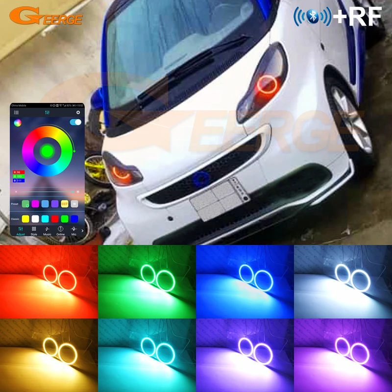 For Smart Fortwo W451 2007 - 2014 RF Remote Bluetooth-compatible APP Multi-Color RGB Led Angel Eyes Kit Halo Rings Light