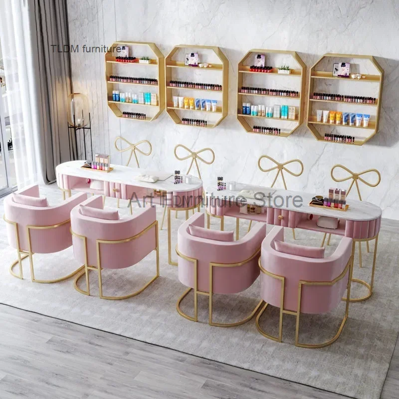 

Modern High -end Nail Table and Chair Set Beauty Salon Professional Nail Table Salon Furniture Light Luxury Bedroom Makeup Table