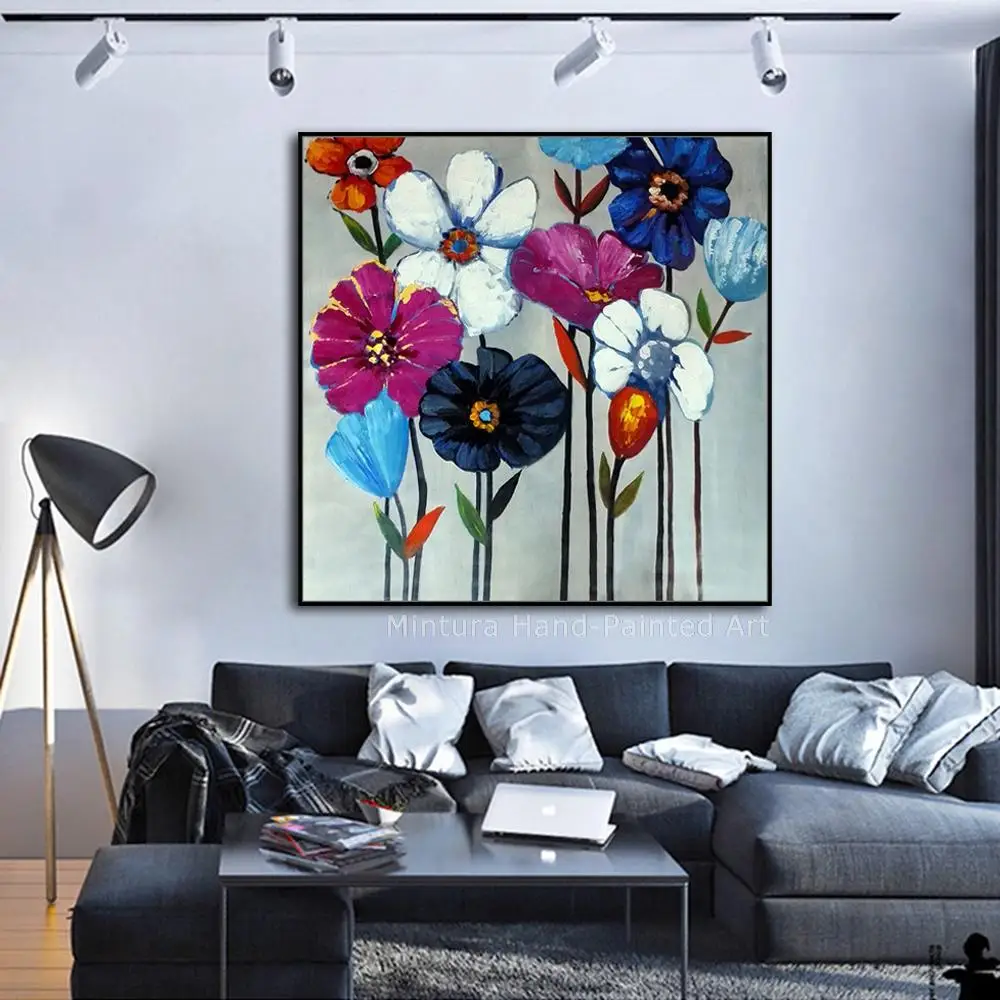 Mintura,Large Handpainted Colorful Flower Blooming Modern Wall Art,Picture Bedroom Living Room Home Decor Oil Painting On Canvas