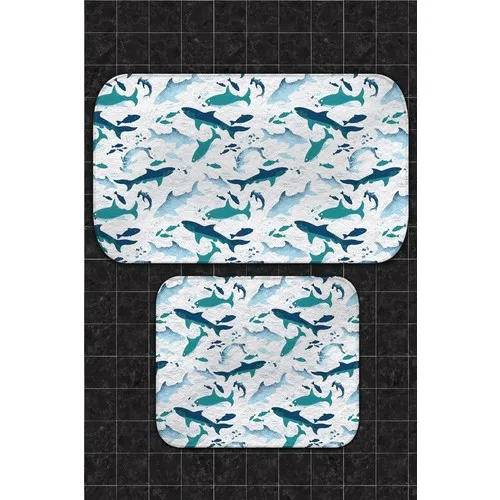 Bouquet Home 2'li Shark Suit Bath Mats and Toilet Seat Pad