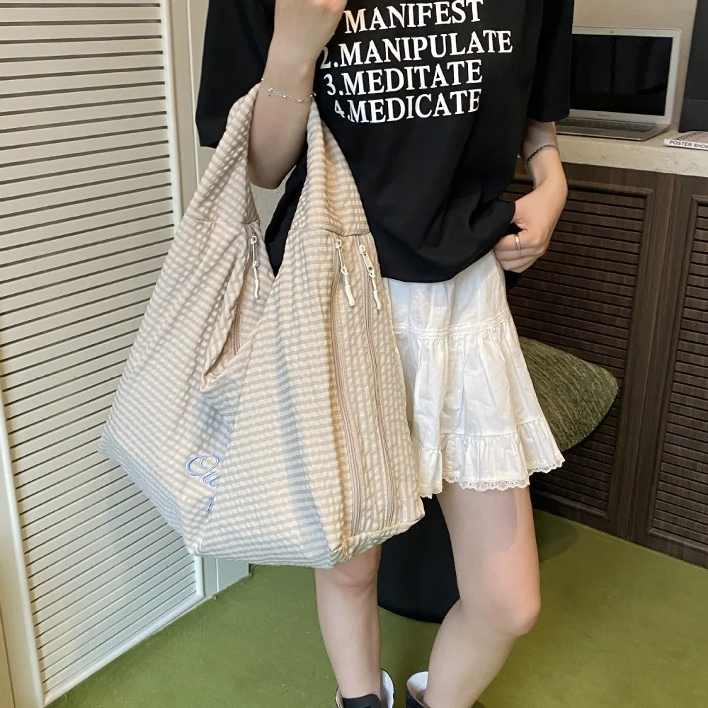 Винтажная японская клетчатая сумка на плечо с буквенным принтом, универсальная большая сумка-тоут, повседневная женская сумка большой вместимости, женская