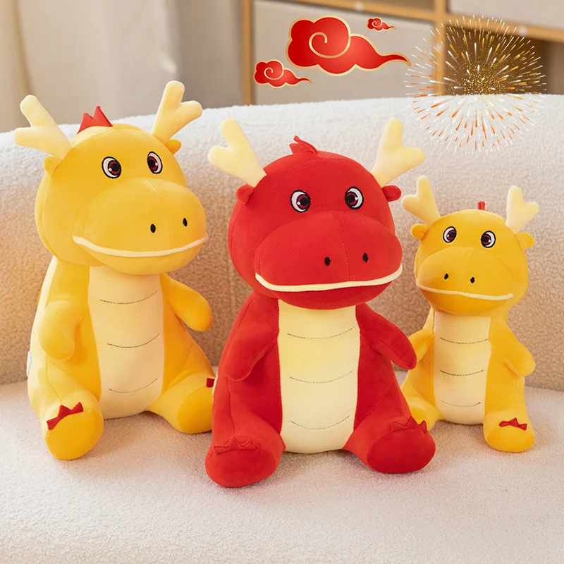 24/34/45cm Cartoon Cute Chinese Dragon Plush Toy Lovely Stuffed Animals Red Dragon Soft Plushies Doll for New Year's Home Decor