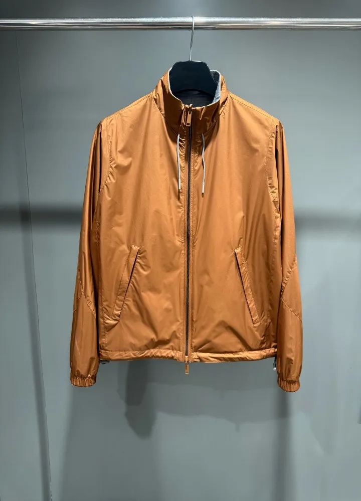 ZEG Old Money Style Mens Reversible Jacket High Tech Fabric Stand Collar Drawstring Versatile Casual Zip Up Coat Outerwear For M