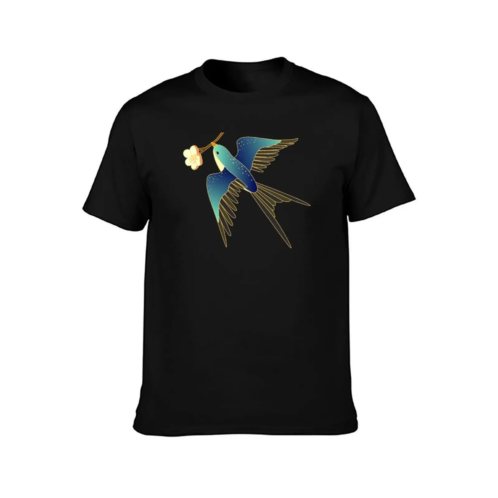 Flying Bird and Flower Creations: Elegant and Enchanting Designs T-Shirt, Summer Casual Cotton Tee, Oversized Streetwear Tops