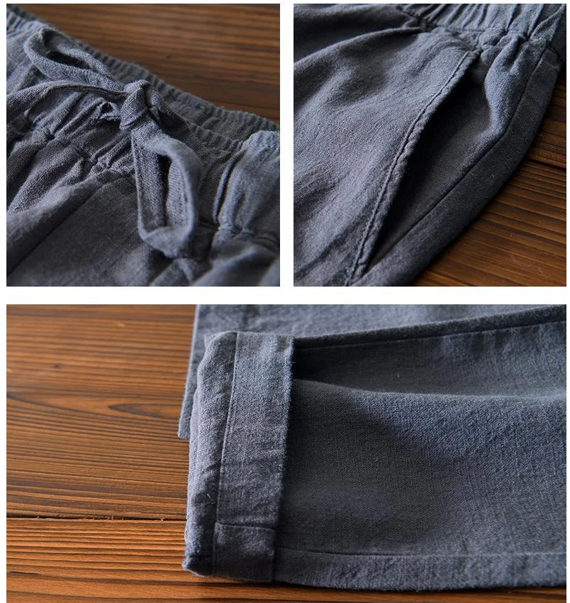 New Mens Cotton Linen Long Pants Summer Drawstring Trousers Leisure Resort Trousers Men Thin Oversized Loose Straight Leg Pant