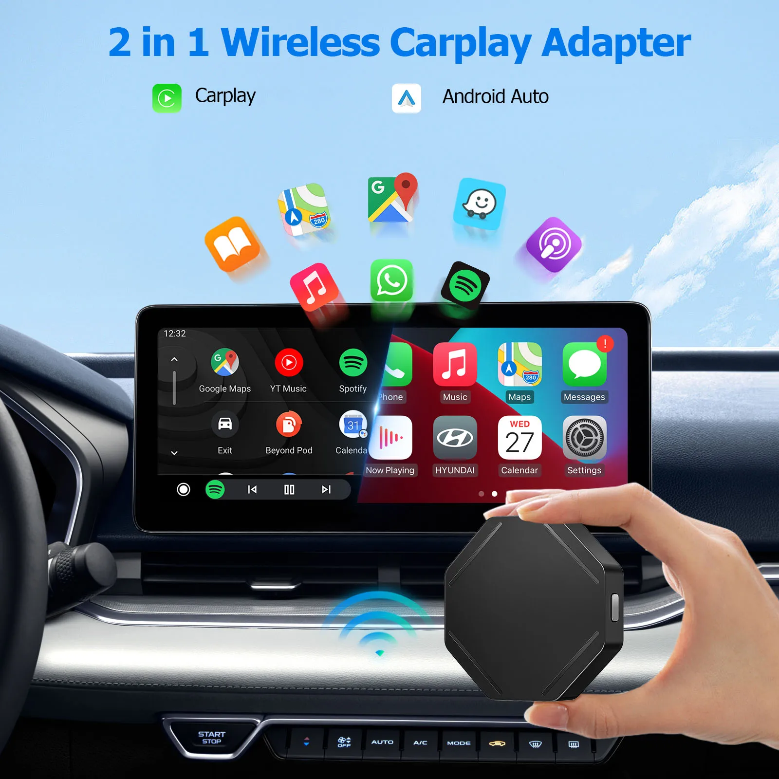 

2 in 1 Wireless CarPlay Adapter Wired to Wireless Carplay For Android Auto/Carplay USB Connection Auto Car Adapter Plug & Play