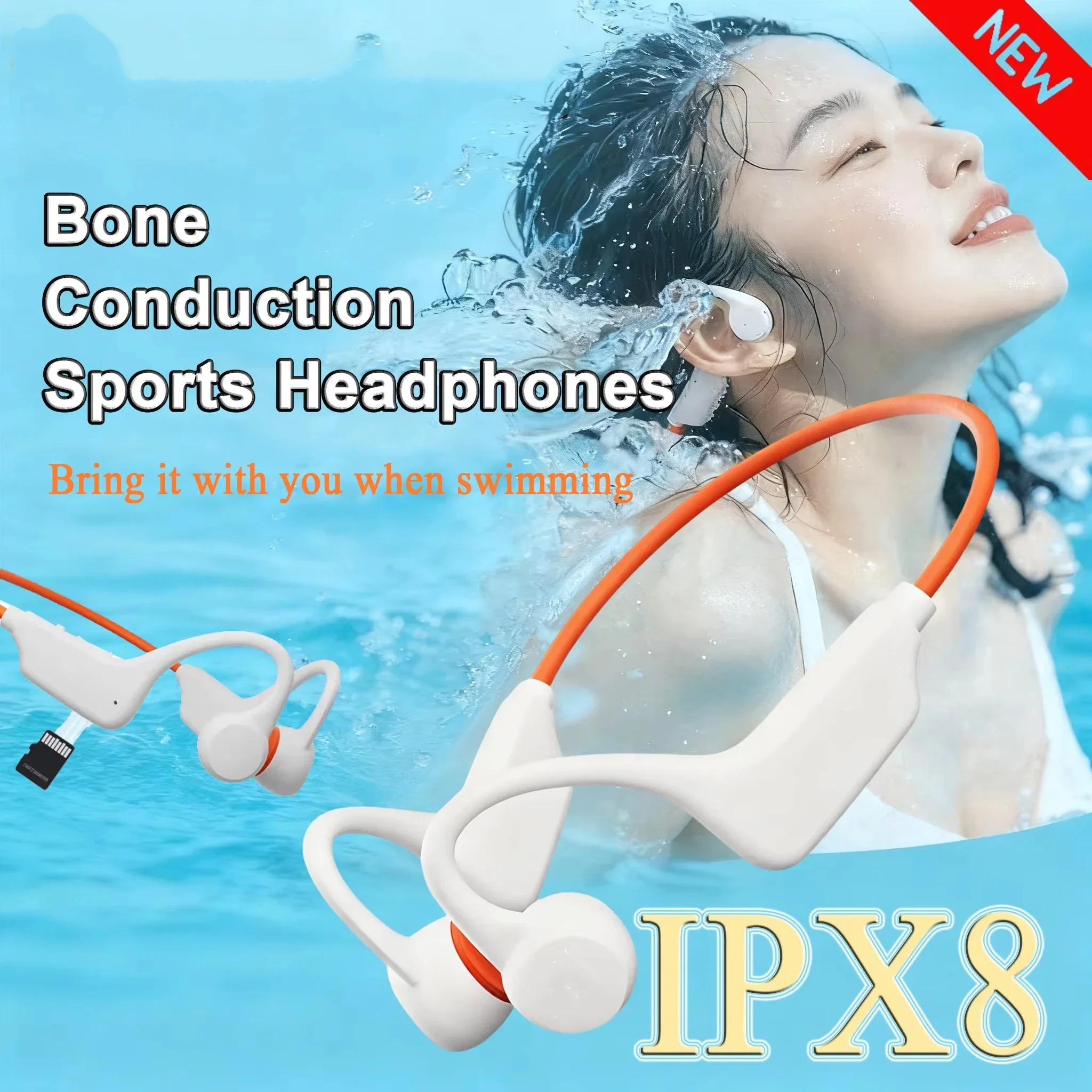 Bezprzewodowe słuchawki G1 z przewodnictwem kostnym, wodoodporne IPX8, MP3 32GB, Bluetooth 5.4, z mikrofonem, do pływania, sportu i fitnessu. — zdjęcie produktu 6