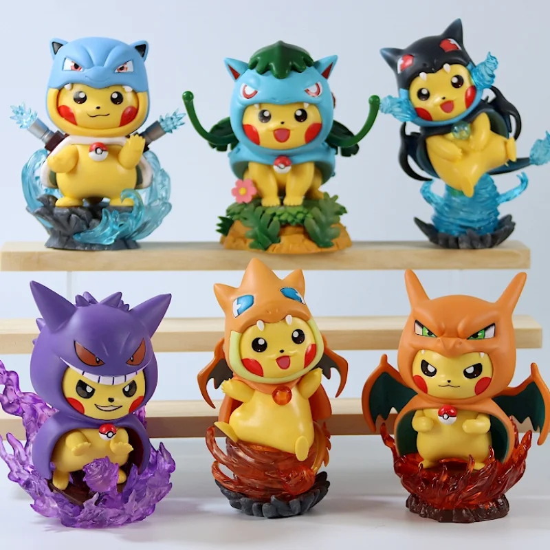 Pokemon Pikachu Figures Cos Tyranitar Pikachu Figurine Cosplay Cute Anime Peripheral Pvc Statue Collectible Model Gift Toy