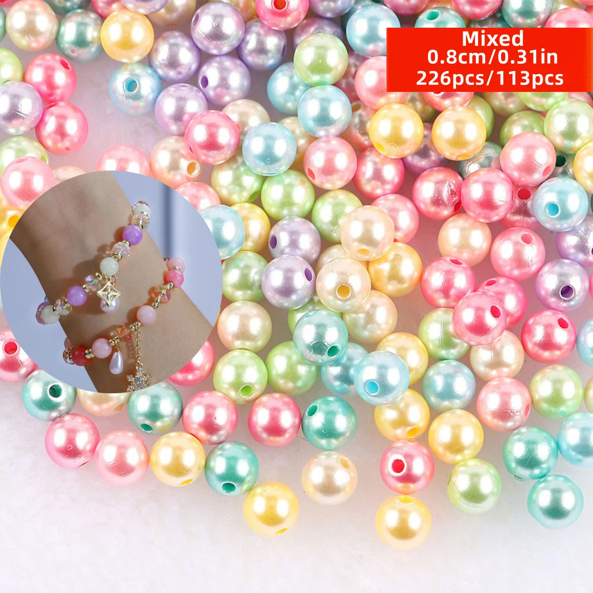 226/113 pièces de perles solides en PMMA de 8 mm, couleurs macaron mélangées, parfaites pour la création de bijoux DIY