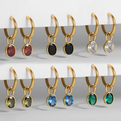 Luxury Multicolour Clear Cubic Zircon Oval Hoop Earrings for Women Gold Plated Stainless Steel Circle Earring Statement Jewelry