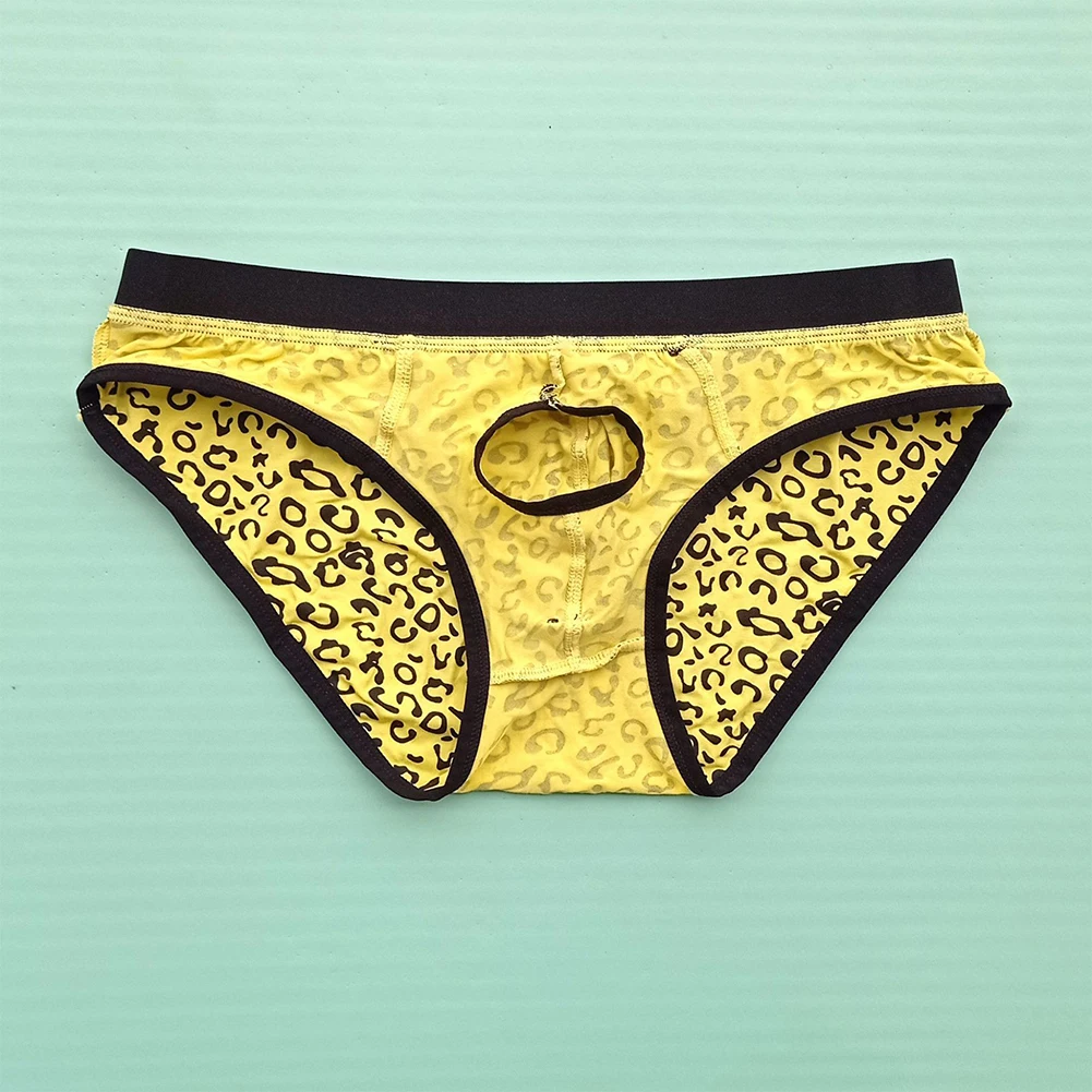 Slip da uomo Intimo sexy leopardato aperto sul davanti Custodia grande sexy U Custodia convessa Pantaloncini a vita bassa Mutandine Taglio alto Lingerie morbida