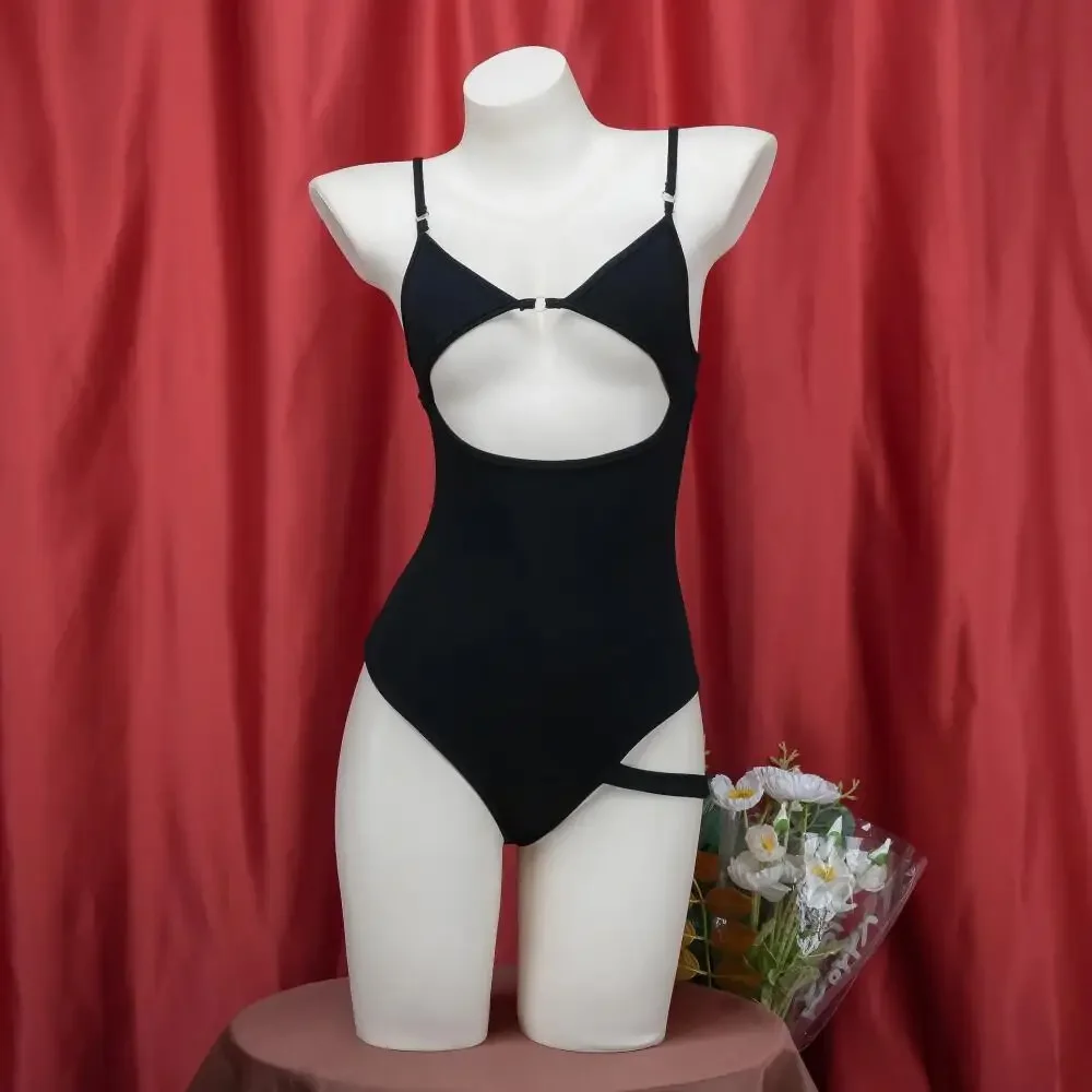 

Черный полый купальник, женский боди, карнавальный костюм, сексуальный купальник с открытой спиной, комбинезон-бретелька для горячих девушек, чехол с длинными рукавами, два шт.