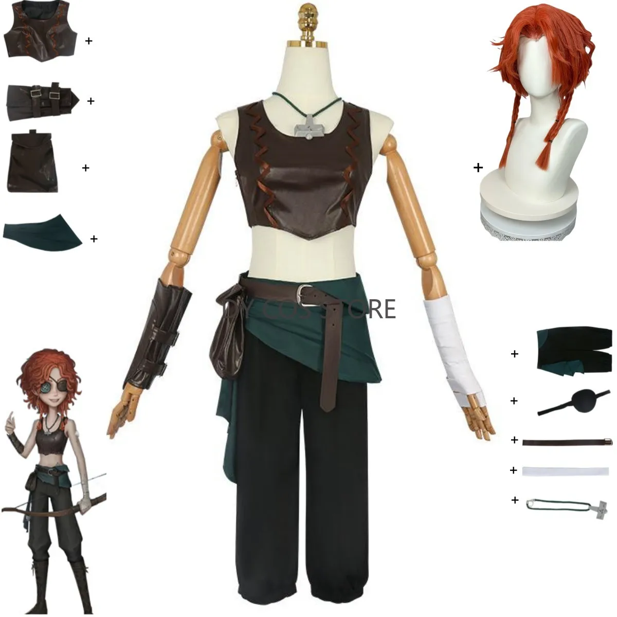 Juego Identity V Brynhildr Vilulf Archer disfraz Cosplay Anime chaleco abrigo parche en el ojo uniforme peluca hombre mujer traje de fiesta de Halloween