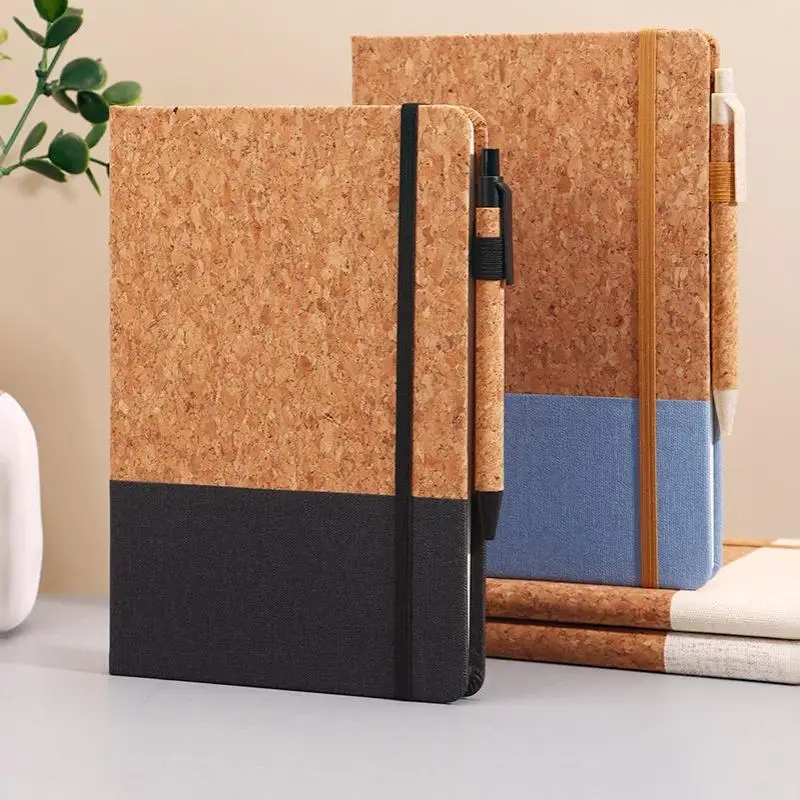 A5 Eco-Friendly Notebook 1 Set Recycled Cork & Straw Material Cotton-Linen Cover for Student School Office Journaling