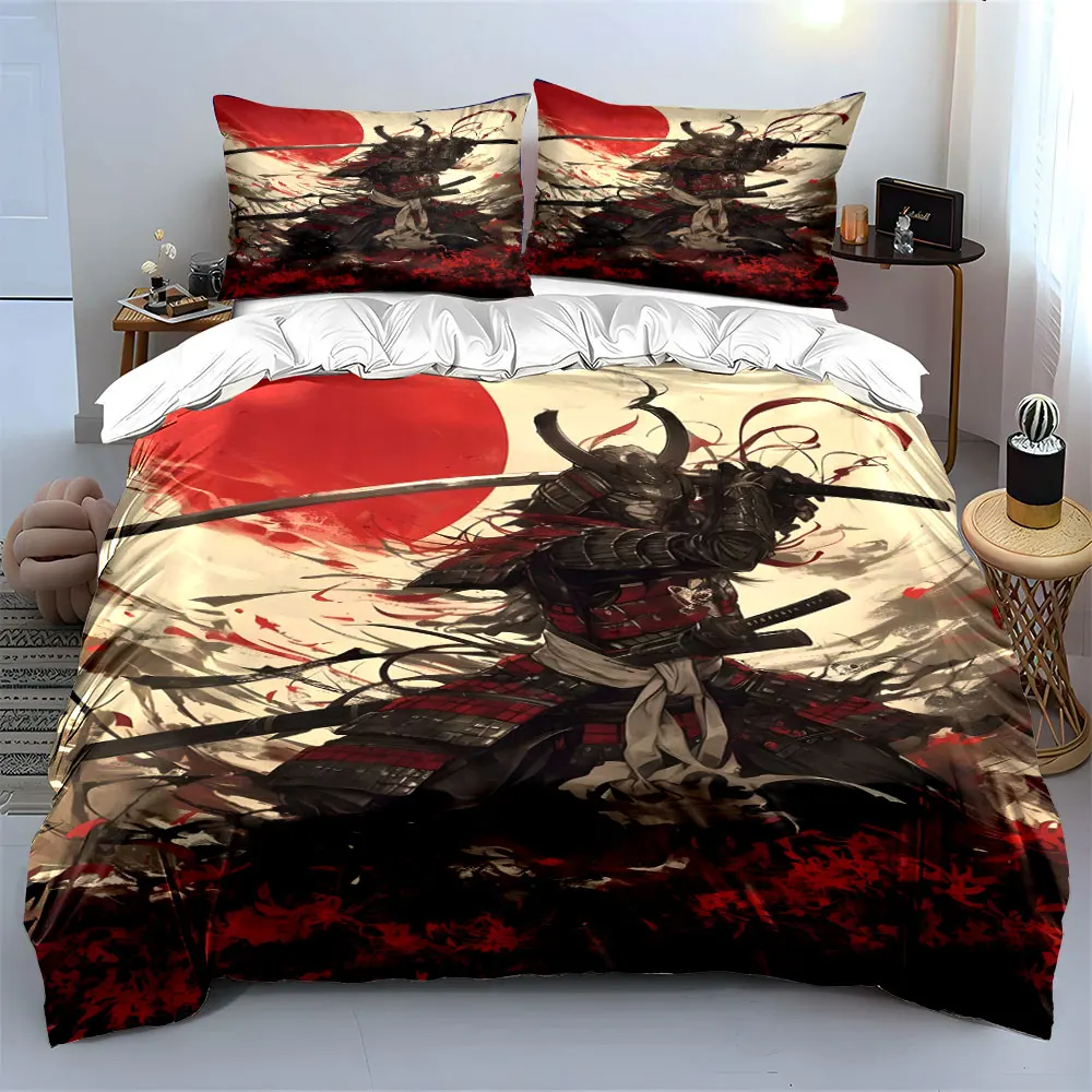 Samurai Wielding Sword under Red Sun Print Bedding set 3PC 1 duvet cover 2 pillowcases adult and children bedding set Luxury