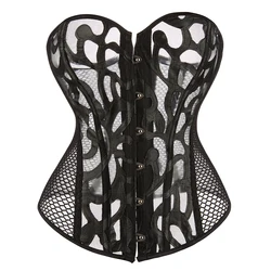 Breathable Overbust Corset Shaper Sexy Corselet Hollow Out Mesh Waist Bustier Top