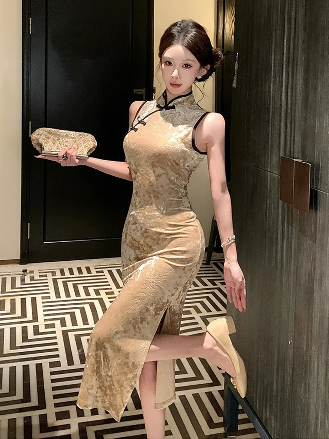 

Новое облегающее платье-футляр с разрезом в китайском стиле, модифицированное, летнее, для города, повседневное, из хлопка