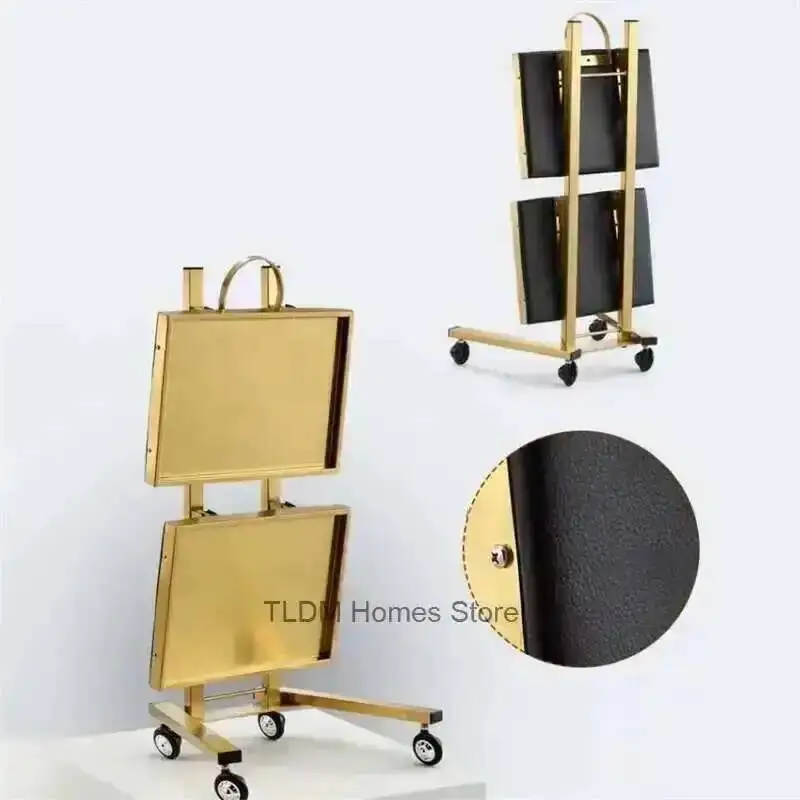 Carrello da barbiere Negozio di strumenti di bellezza Carrello multiuso con ruote Perm Carrello per attrezzi per tintura Carrello piccolo in ferro dorato di lusso leggero