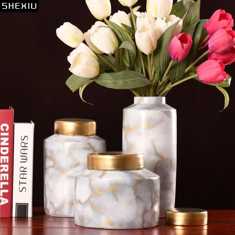 

Gilded Marble Texture Storage Jars and Lids Tea Canister Coffee Cans Candy Pots Desk Decoration Jewelry Jar Cosmetic Containers