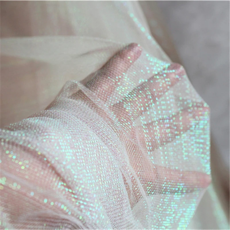 Laser Illusion Green Light Mesh Fabric Hollowing Out for Diy Sewing Perspective Dress Color Change Background Decoration Fabrics