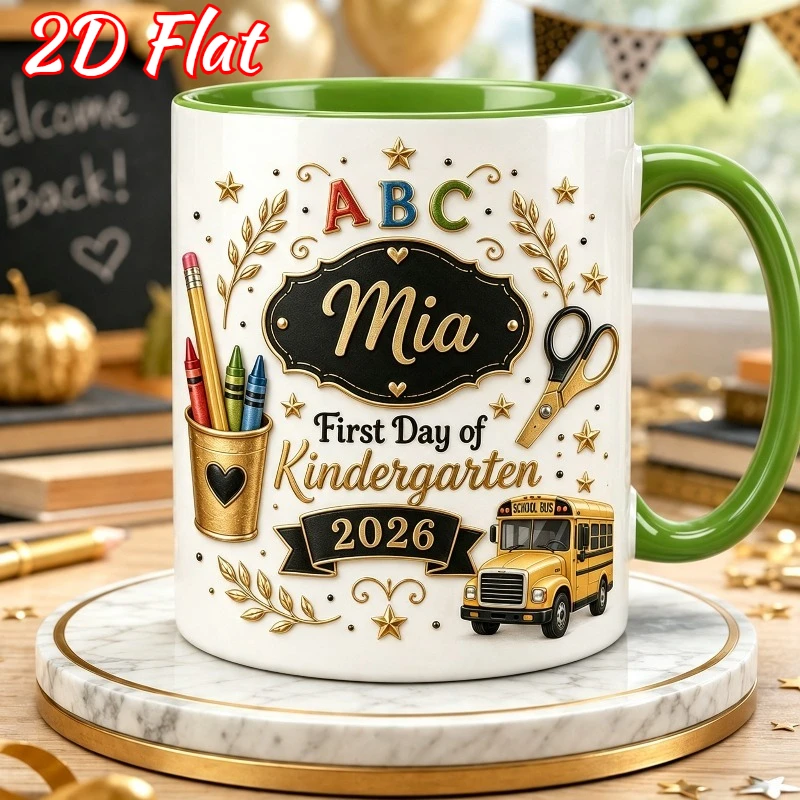 Custom Name Kindergarten Mug 2D Printing 11oz Ceramic Cup School Theme Design Gift for Teacher Parent Child Birthday Christmas