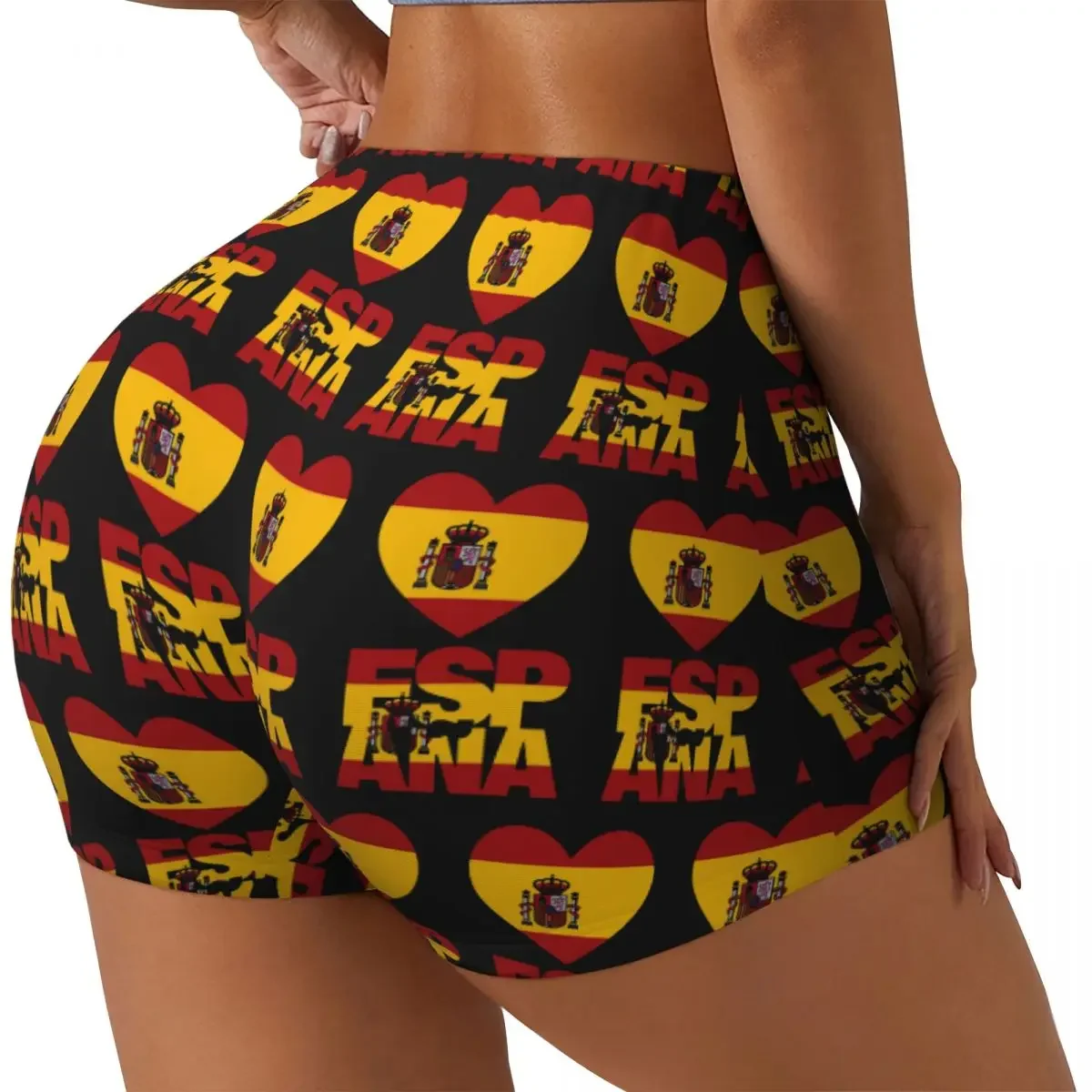 Custom Spain Flag Map Women Gym Workout Running Shorts Athletic Volleyball Biker Yoga Shorts