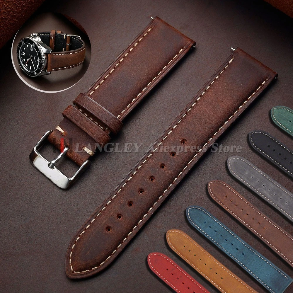 Vintage Watch Strap 14mm 16mm 18mm 20mm 22mm 24mm Quick Release DarkBrown Replacement Watchband for Samsung Galaxy Watch 7/6/5/4