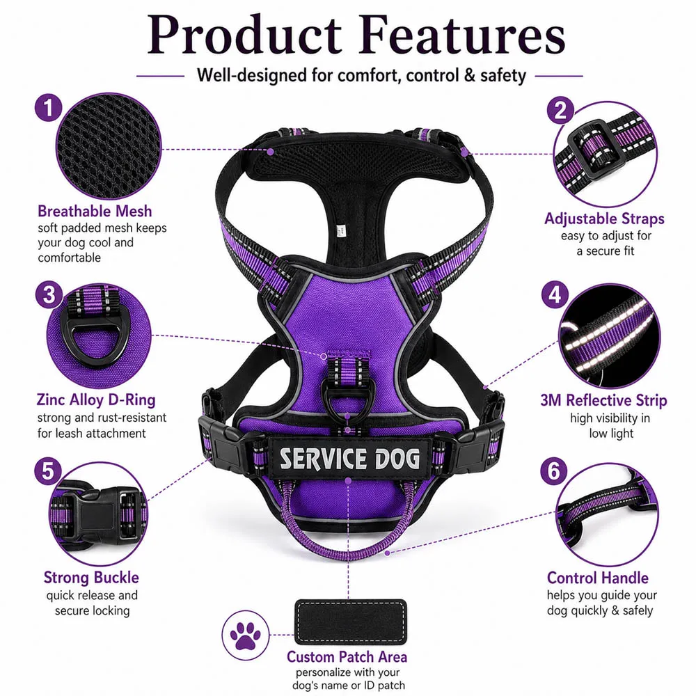 Nylon Dog Harness Vest Reflective Dog Harness Personalized Breathable Adjustable Pet Harness Leash For Small Medium Large Dogs_voghion.com