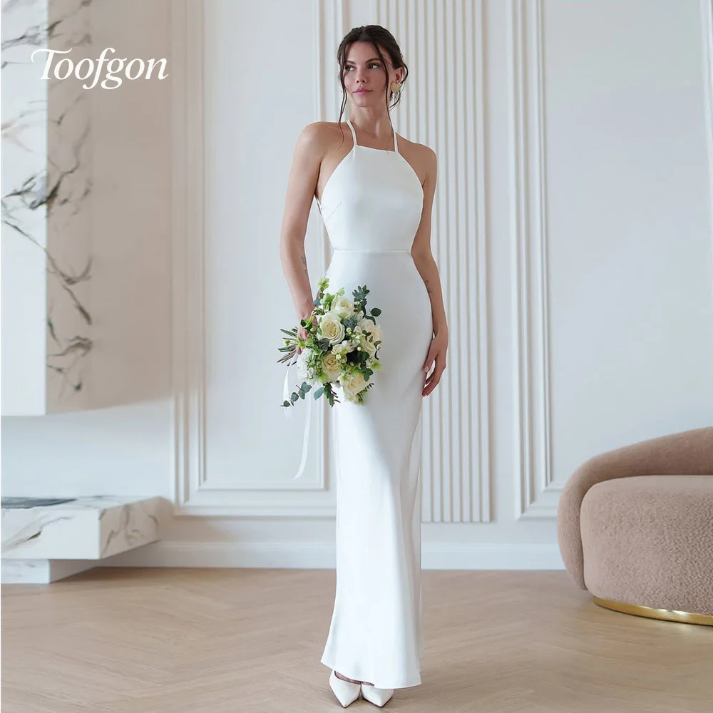 

Toofgon Simple Halter Mermaid Prom Dresses Elastic Satin Open Back Evening Gowns Customized Women Outfit Formal Party Dress 2025