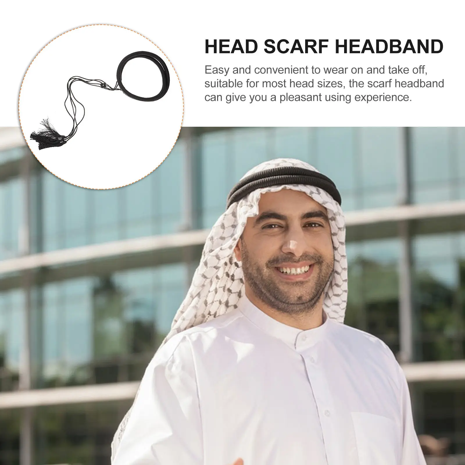 Arabian Costume Headband for Men Polyester Textured Head Scarf Rope Tassel Decorative Cosplay Performance Carnival Masquerade