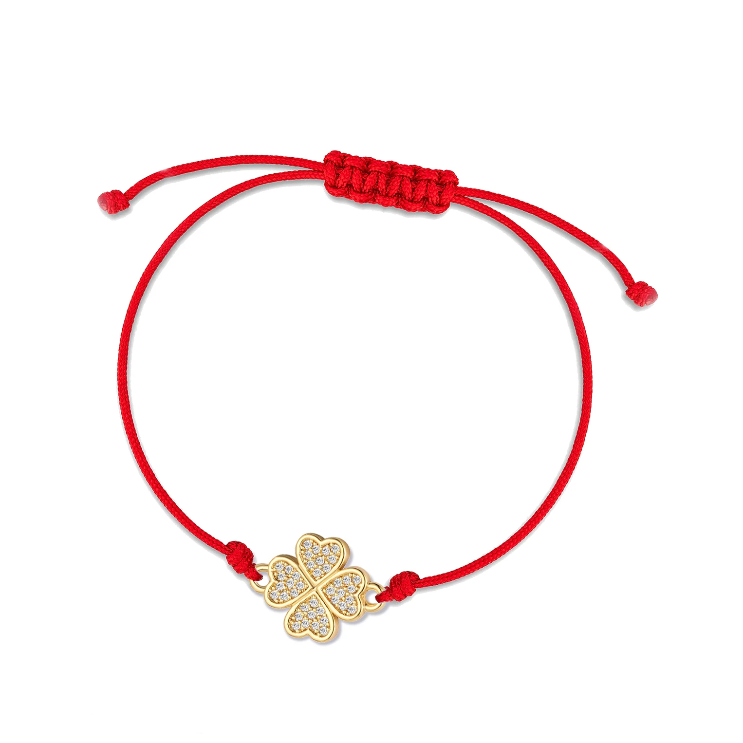 AAA Weiß CZ Steine Vier Liebe Herz Kleeblatt Armband Frauen Einfache Rote Schnur Zirkonia Kristall Freundschaft Schmuck Geschenk