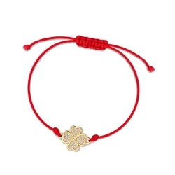 AAA White CZ Stones Four Love Heart Leaf Clover Bracelet Women Simple Red String Cubic Zirconia Crystal Friendship Jewelry Gift