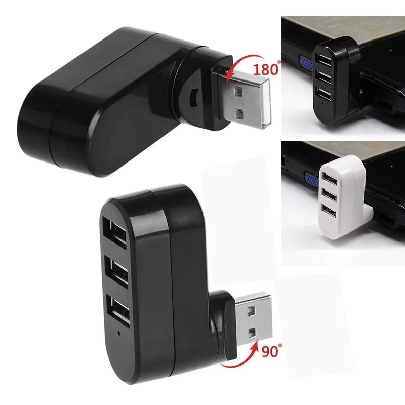 3 Port USB 2.0 Hub Distributor USB Adapter Rotatable for PC Laptop USBStick