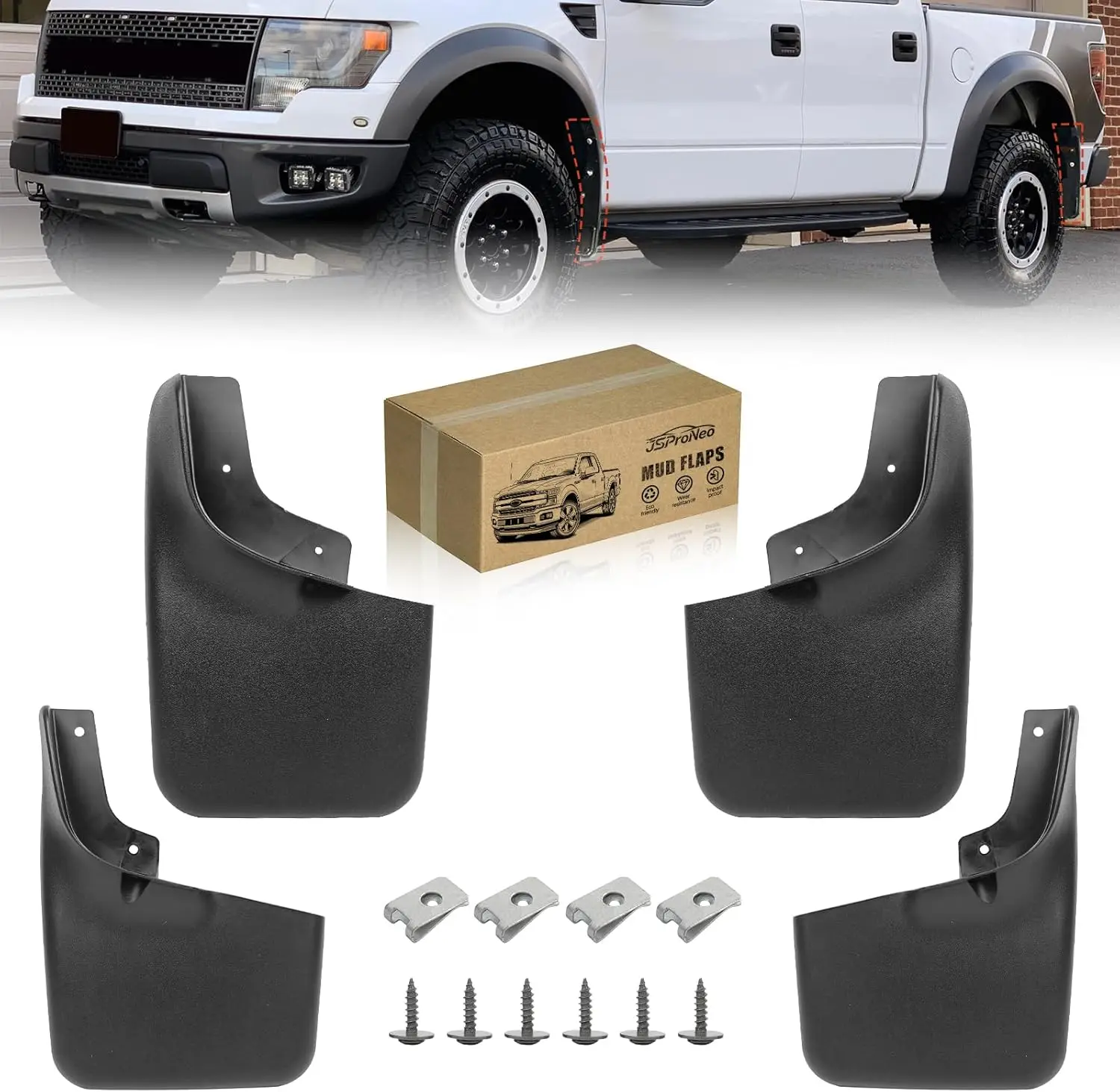 

No-Drill Mud Flaps for Ford F150 2004-2014 with Fender Flares, 4pcs Front & Rear Splash Guards