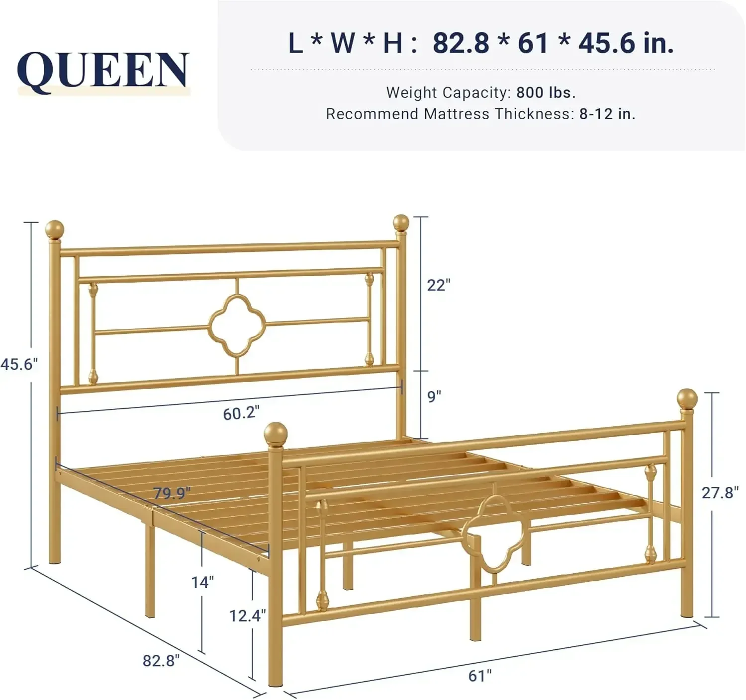 Queen Size Metal Platform Bed Frame with Victorian Vintage Headboard and Footboard/Mattress Foundation/Under Bed Storage/No Box