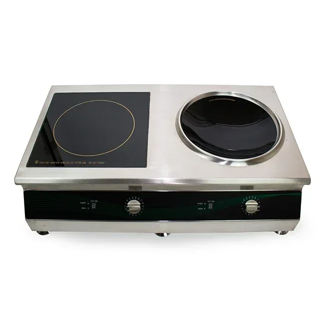 Induction Cooker 2 Burner Flat Plate Plus Concave Plate Multi Use Commercial Electric Cooktops
