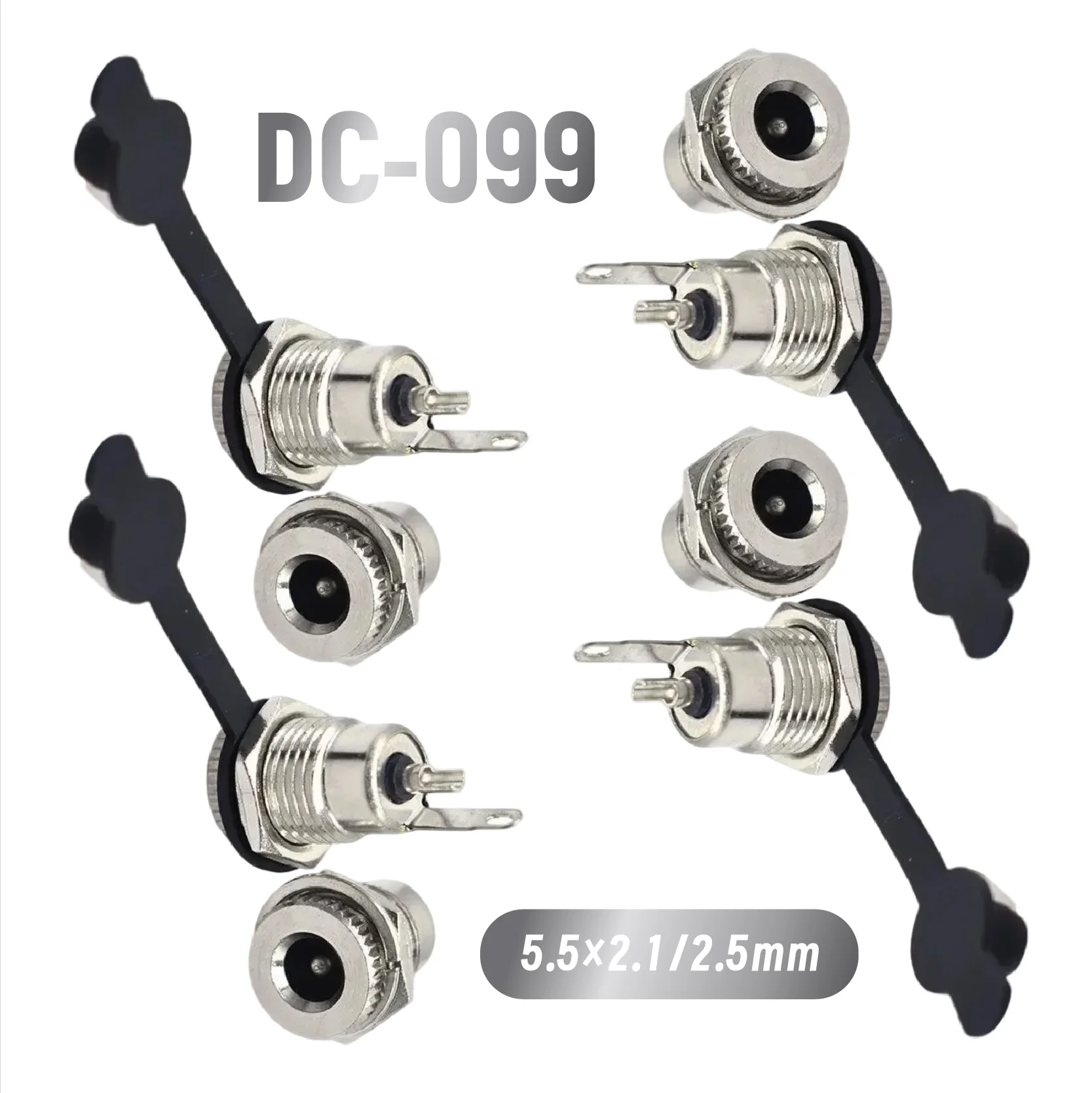

DC Power Jack Socket Connector with Waterproof Cap 5.5x 2.1/2.5mm DC-099 Female Panel Mount Metal Material Threaded