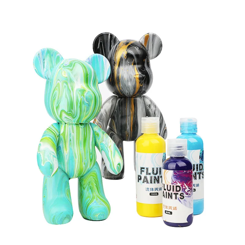 DIY Fluid Bear Sculpture Handmade Bearbrick Doll Ornaments Violent Bear Graffiti Painting Parent-child Toy Gift Home Decoration