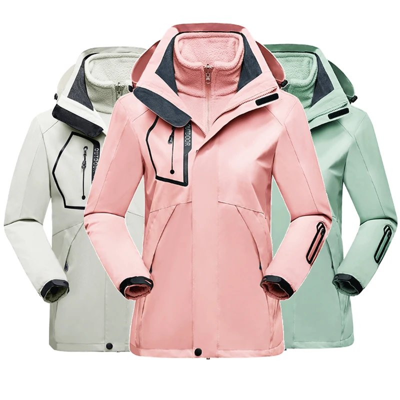 

3 In 1 Women's Winter Jacket Print Waterproof Windbreaker Outdoor Rain Hooded Fleece Ski Jacket Ladies Snowboard Warm Snow Coat