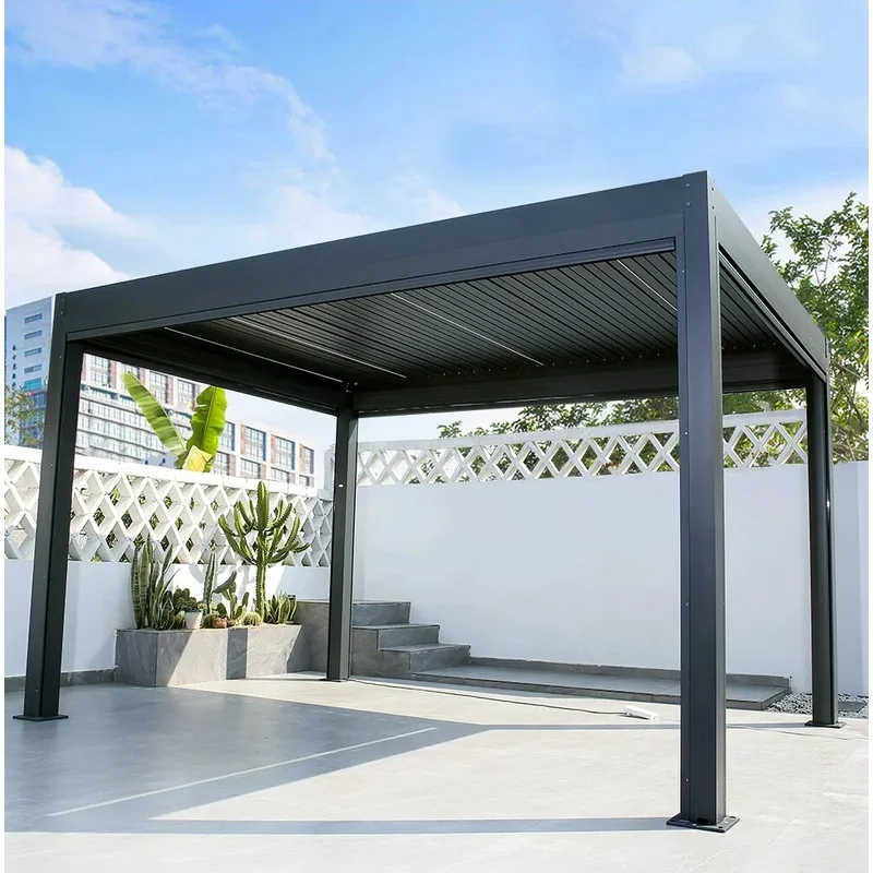 Aluminum Pergola Gazebo 3x4 with Sides Adjustable Louver System Powder Coated LED Light Balcony Outdoor Structure