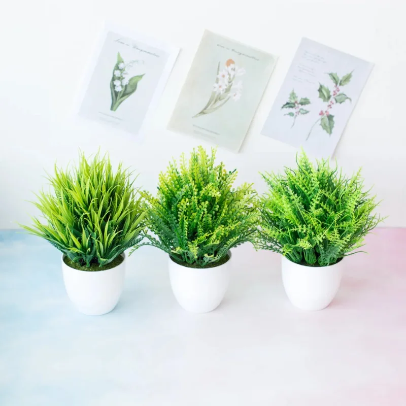 1pc Artificial Plants Green Bonsai Small Tree Pot Plants Fake Flower Potted Ornaments for Home Decoration Craft Plant Decorative