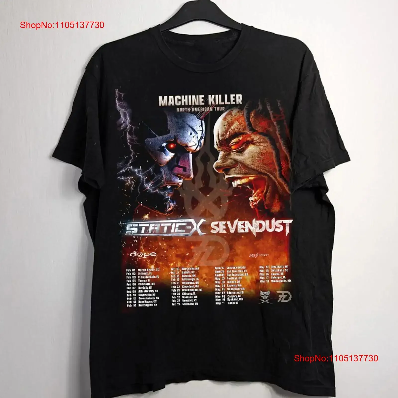 Static X and Sevendust Machine Killer Tour T Shirt Full Size FN1160 vintage Washed Breathable Stylish homme Casual Soft Unisex