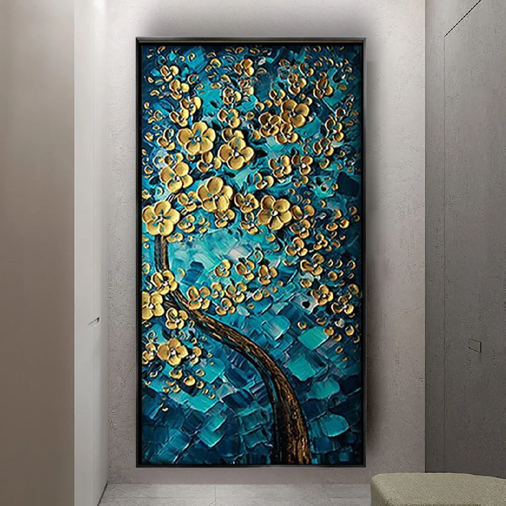

100% Handmade Knife Flowers Oil Paintings On Canvas Modern Green Texture Mural Decor Wall Landscape Tree Pictures Home Life Trim