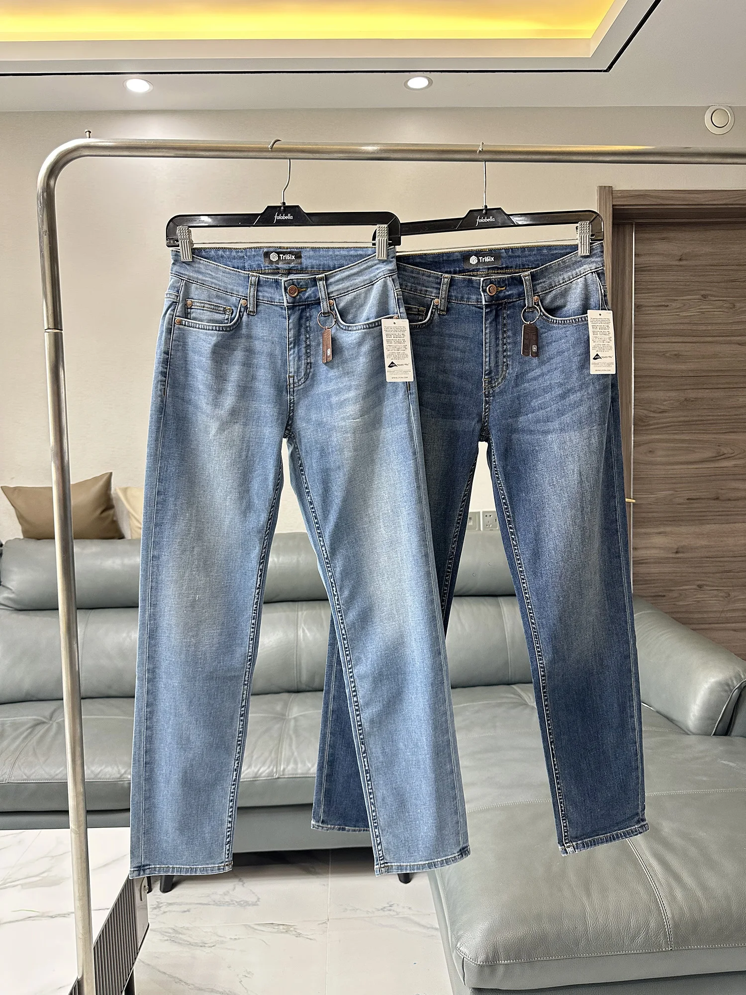 Cloud Cotton Washed Elastic Denim Jeans Men's Slim Fit Casual Long Pants Breathable Comfortable Spring Summer Fashion