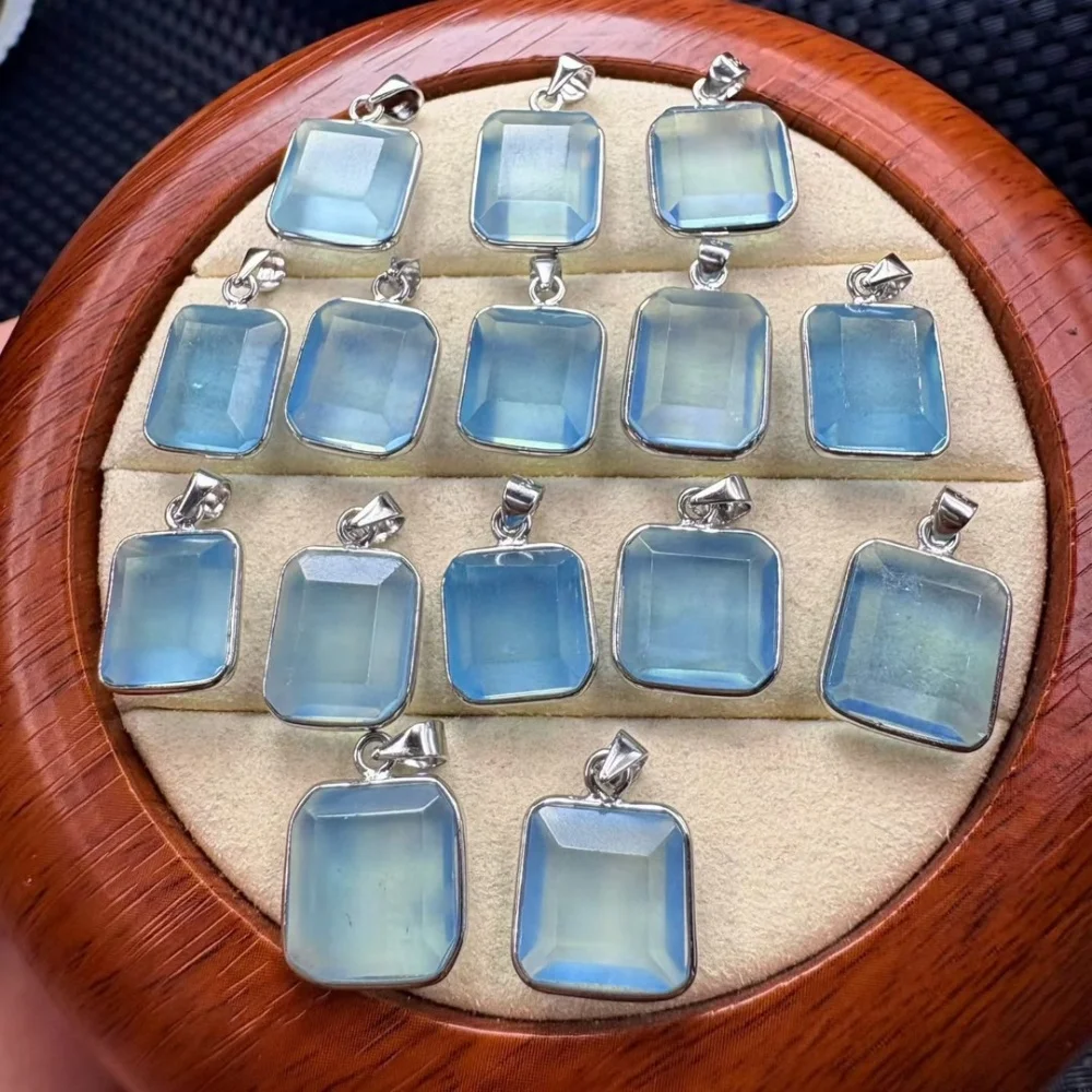 1PCS 14MM Natural Aquamarine Crystal Cube Yoga Pendant Reiki Healing Fengshui Jewelry Set for Stress Relief Female Gift