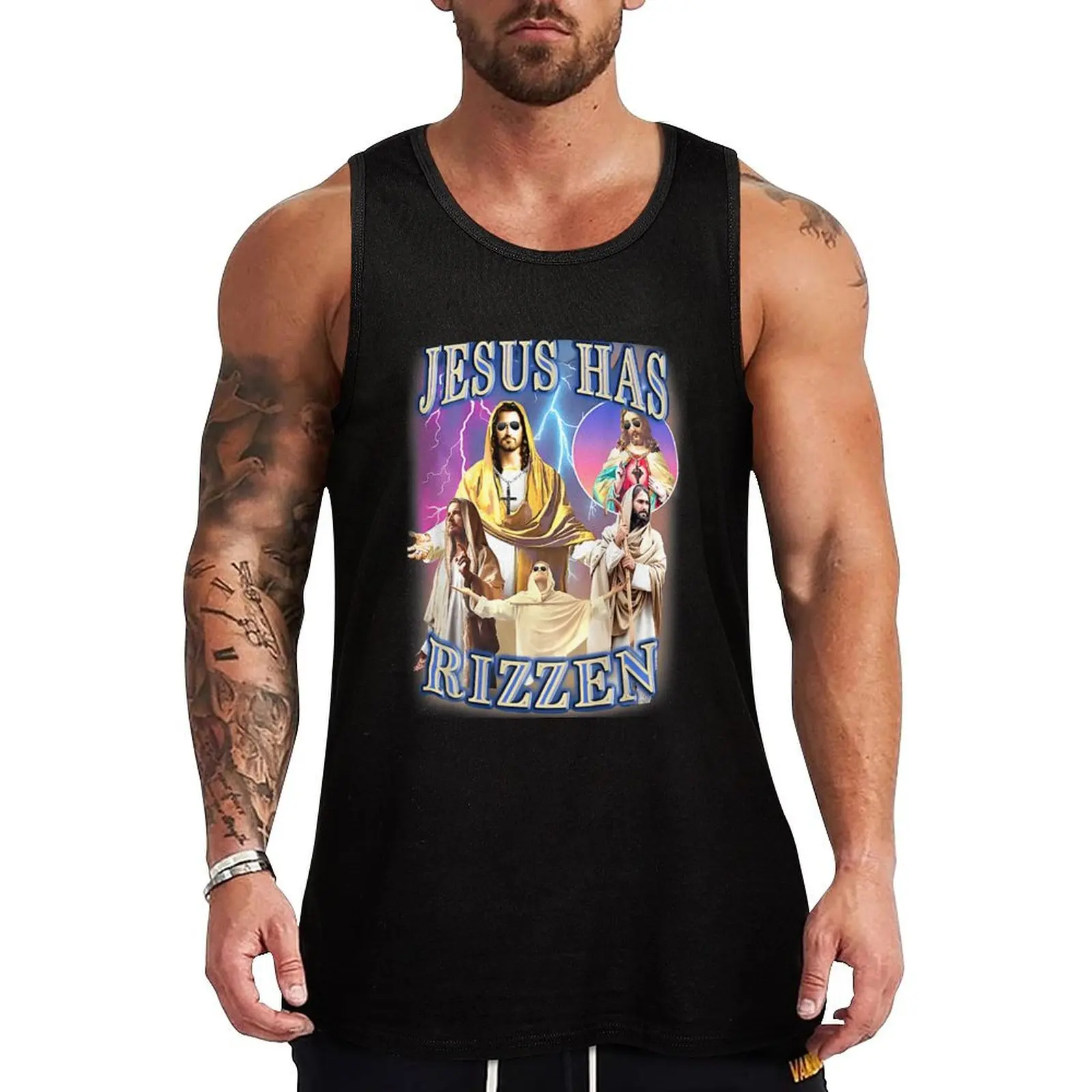 Jesus Has Rizzen on back - He Is Rizzen Jesus Rizz Tank Top men clothings best selling products