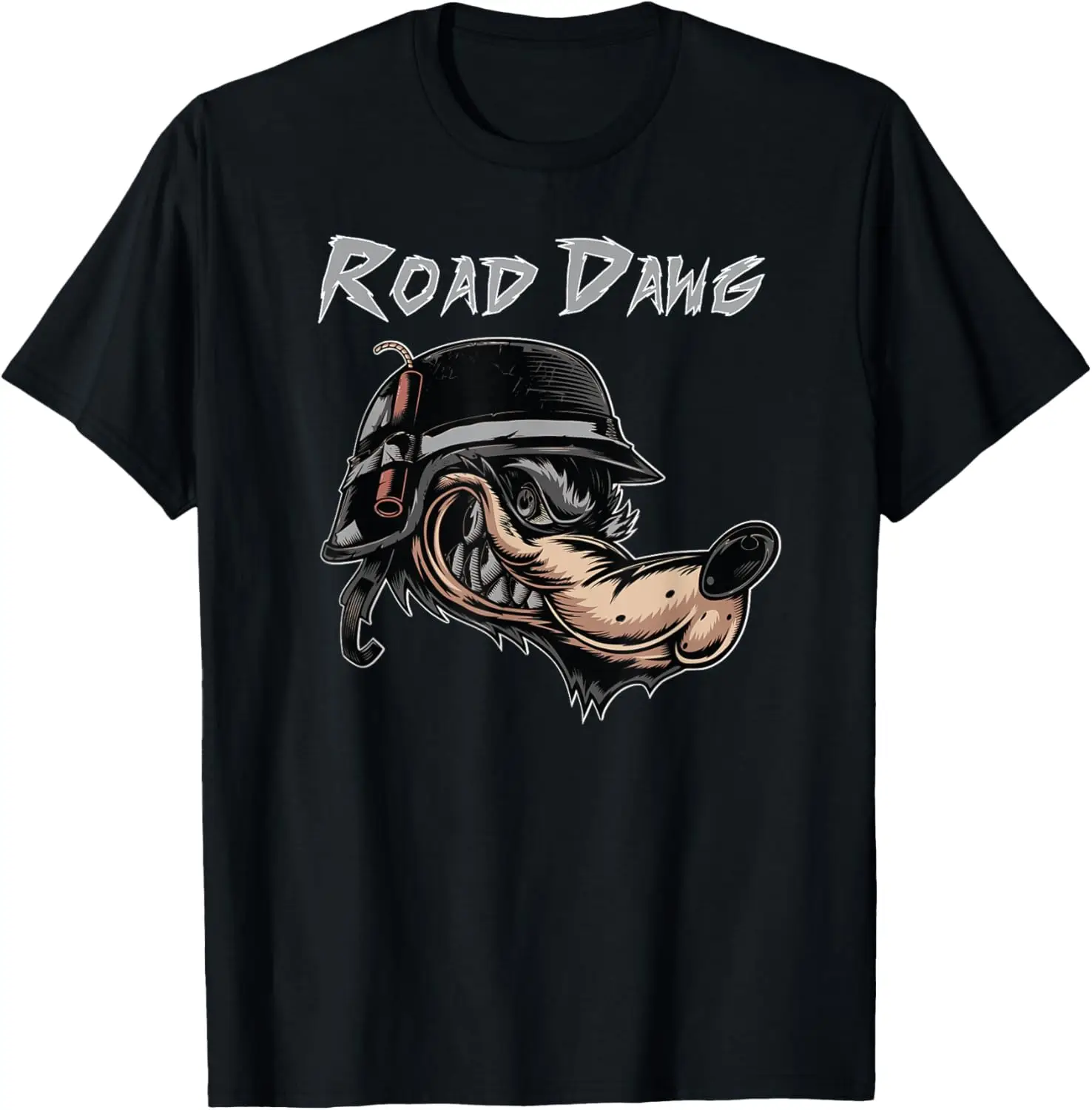 

Road Dog Motorcycle Bike Wolf Comic Biker Helmet Cartoon T-Shirt Motorcycle